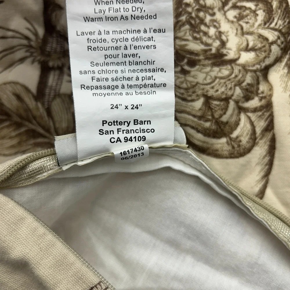 Pottery Barn Floral Bird Linen Cotton Blend Pillow Cover 24 X 24 Case Set